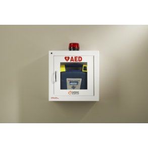 Metalskab til indendrs opbevaring af hjertestarter