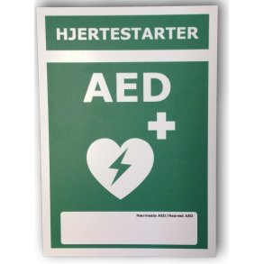 Hjertestarterskilt - teksthenvisning til nrmeste hjertestarter