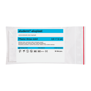 Aluderm�- aluplast elastiske plastre, 50 stk. 2,5 x 7,2 cm. 
