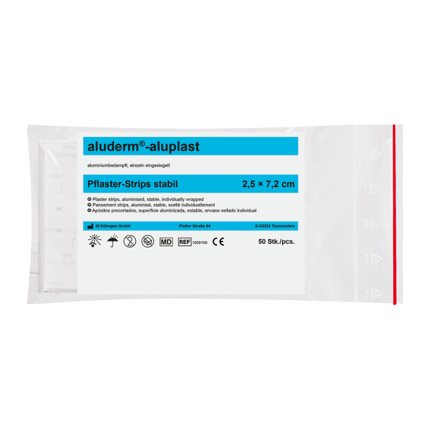Aluderm�- aluplast elastiske plastre, 50 stk. 2,5 x 7,2 cm. 